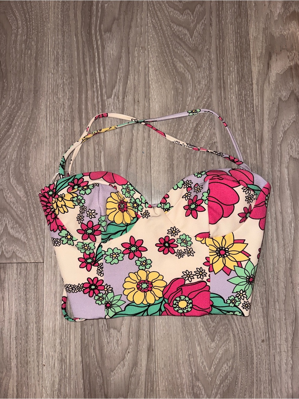 NWOT Zara retro floral lace back crop top